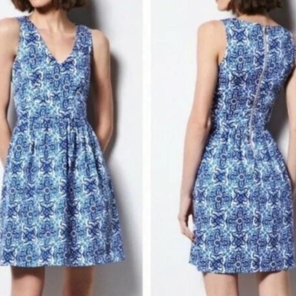 Milly Blue and White Patterned Mini Dress